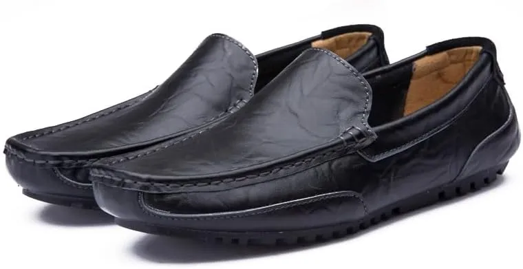 Mens Loafers Shoe Square Toe PU Leather Driving Style Loafer Anti-Slip Flat Heel Flexible Prom Slip-ons