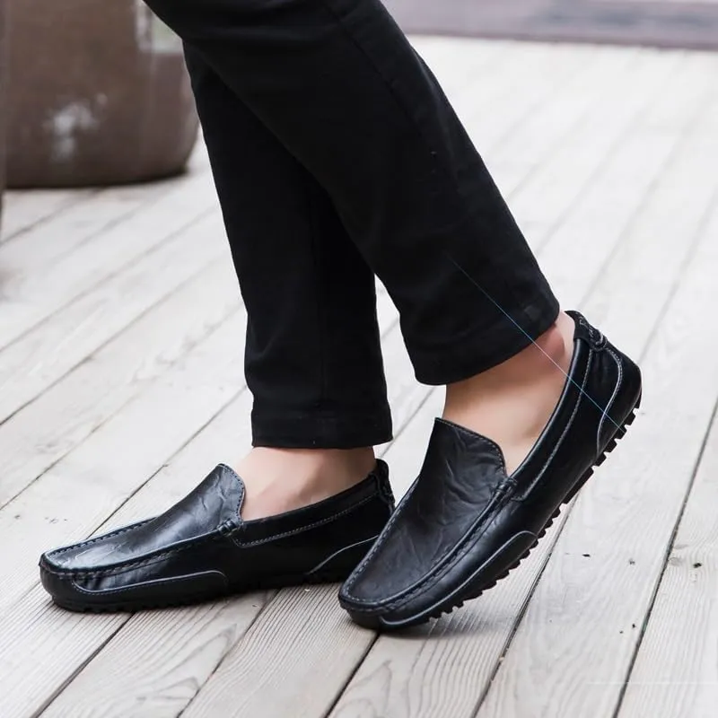 Mens Loafers Shoe Square Toe PU Leather Driving Style Loafer Anti-Slip Flat Heel Flexible Prom Slip-ons