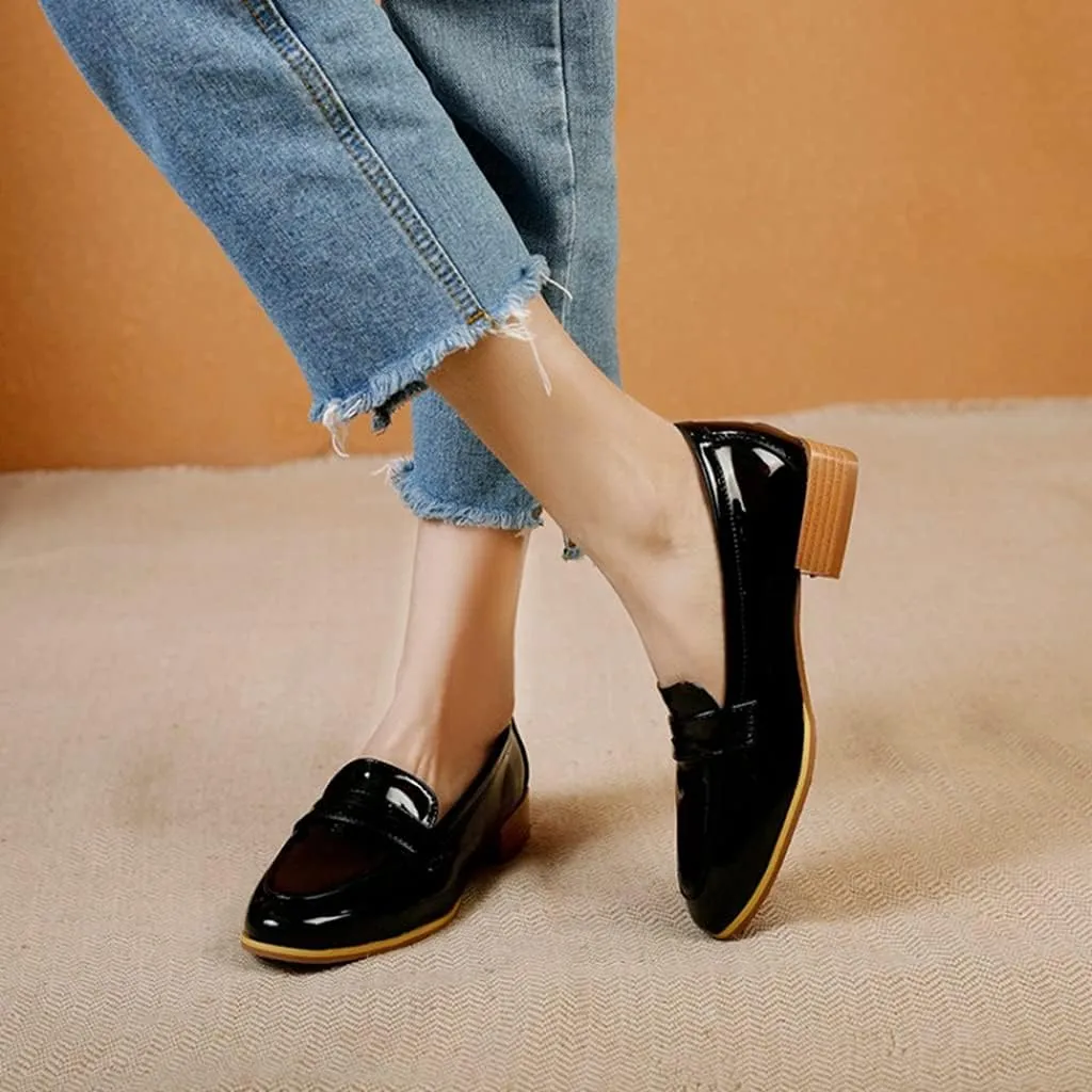 MIOKE Women's Casual Flat Low Heel Oxfords Shoes Slip On Wingtip Vintage Classic Western Oxford Brogues