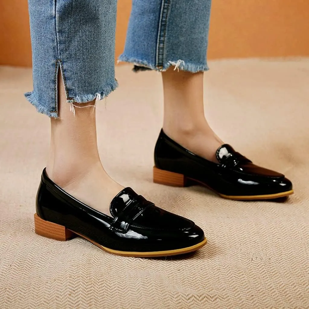 MIOKE Women's Casual Flat Low Heel Oxfords Shoes Slip On Wingtip Vintage Classic Western Oxford Brogues
