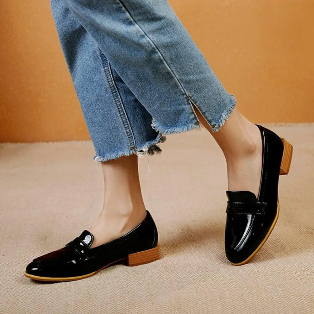 MIOKE Women's Casual Flat Low Heel Oxfords Shoes Slip On Wingtip Vintage Classic Western Oxford Brogues