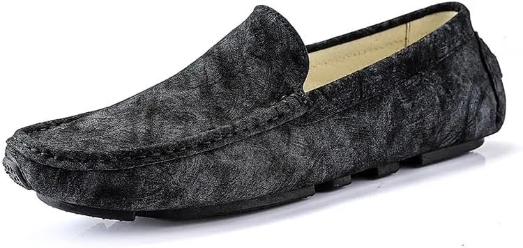 New Men's Loafers Shoes Round Toe Leather Driving Style Loafer Slip Resistant Flexible Flat Heel Walking Casual Slip-ons