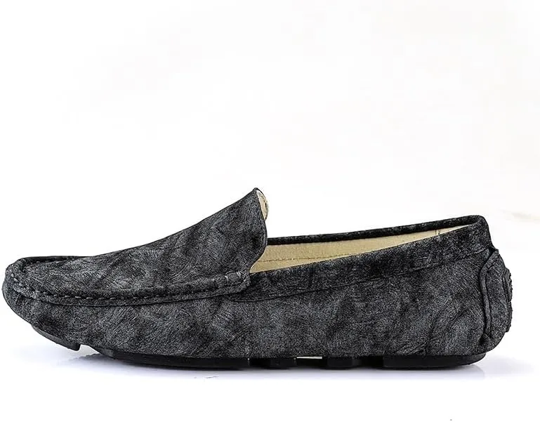 New Men's Loafers Shoes Round Toe Leather Driving Style Loafer Slip Resistant Flexible Flat Heel Walking Casual Slip-ons