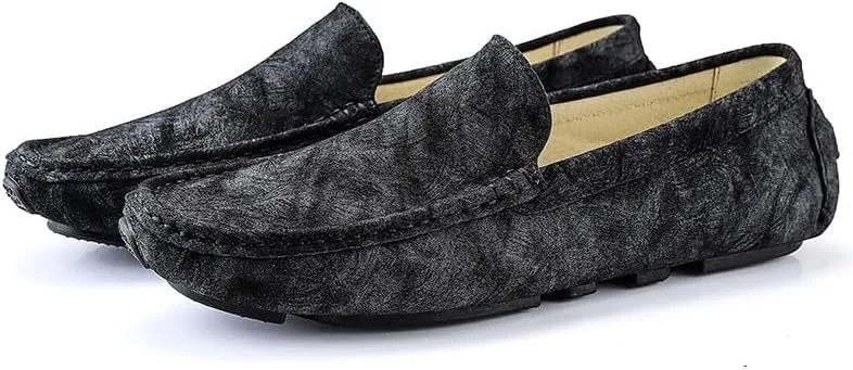 New Men's Loafers Shoes Round Toe Leather Driving Style Loafer Slip Resistant Flexible Flat Heel Walking Casual Slip-ons