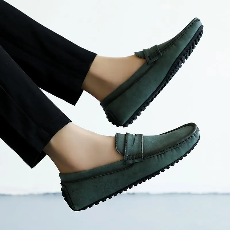 New Men's Loafers Shoes Square Toe PU Leather Driving Penny Loafers Flat Heel Flexible Comfortable Prom Wedding Slip-ons