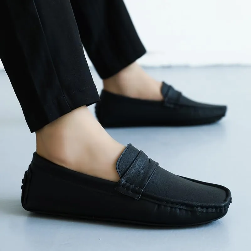 New Men's Loafers Shoes Square Toe PU Leather Driving Penny Loafers Flat Heel Flexible Comfortable Prom Wedding Slip-ons