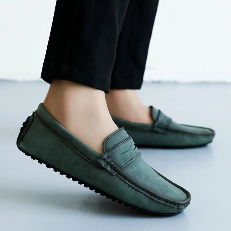 New Men's Loafers Shoes Square Toe PU Leather Driving Penny Loafers Flat Heel Flexible Comfortable Prom Wedding Slip-ons