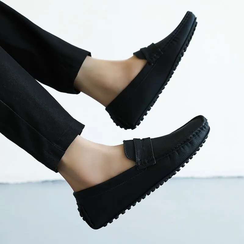 New Men's Loafers Shoes Square Toe PU Leather Driving Penny Loafers Flat Heel Flexible Comfortable Prom Wedding Slip-ons