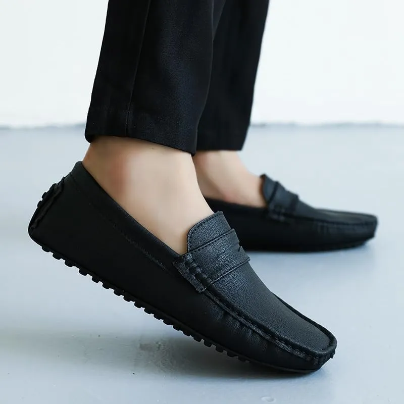 New Men's Loafers Shoes Square Toe PU Leather Driving Penny Loafers Flat Heel Flexible Comfortable Prom Wedding Slip-ons