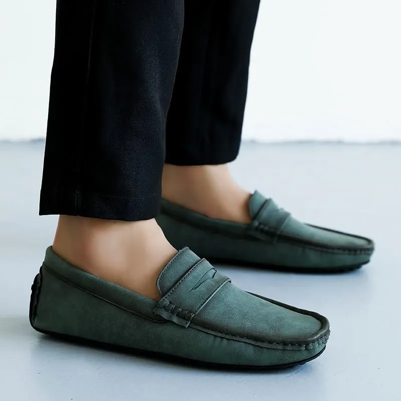 New Men's Loafers Shoes Square Toe PU Leather Driving Penny Loafers Flat Heel Flexible Comfortable Prom Wedding Slip-ons