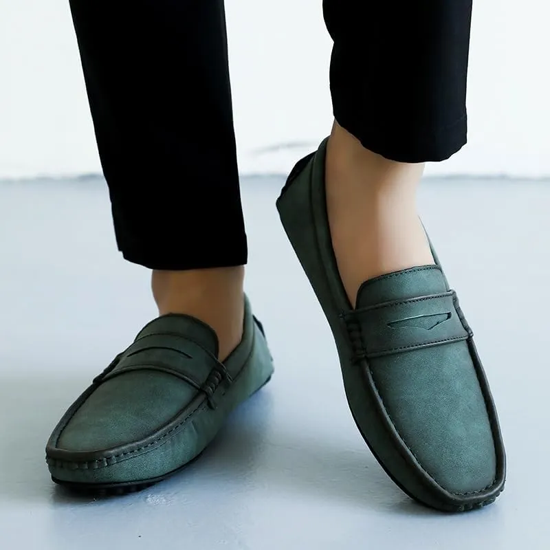 New Men's Loafers Shoes Square Toe PU Leather Driving Penny Loafers Flat Heel Flexible Comfortable Prom Wedding Slip-ons