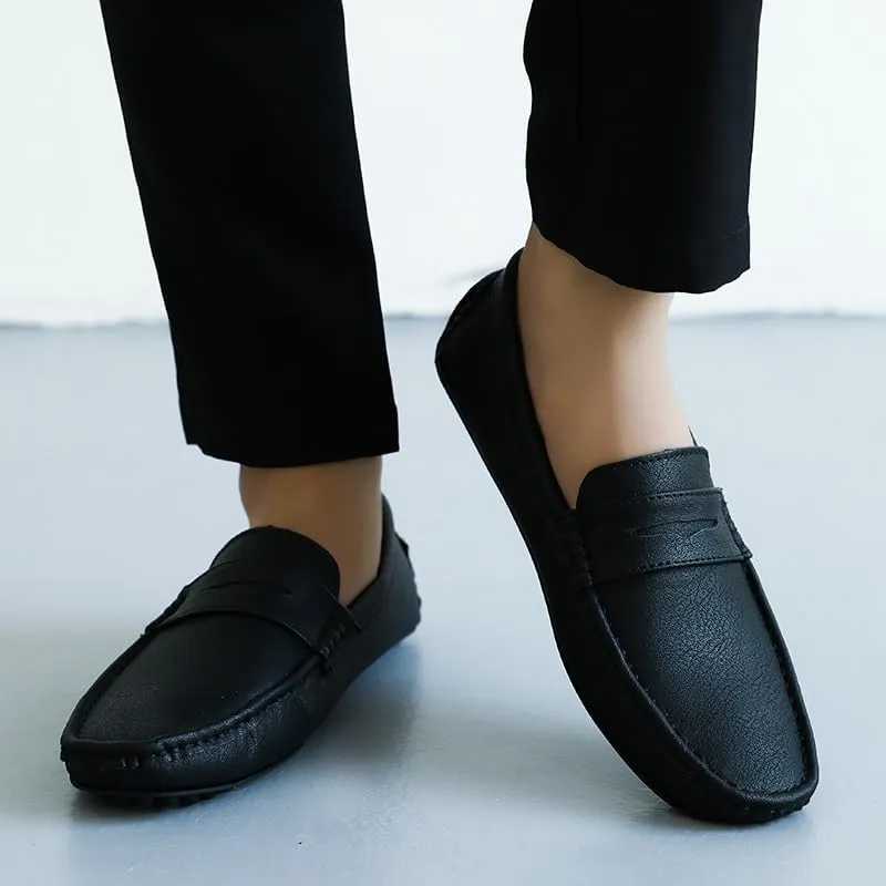 New Men's Loafers Shoes Square Toe PU Leather Driving Penny Loafers Flat Heel Flexible Comfortable Prom Wedding Slip-ons
