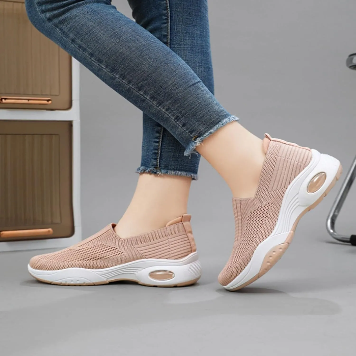 Orthopedic Shoes for Women Wide Width Slip-On Breathable Mesh Trainers Air Cushion Athletic Shoes Running Jogging Shoes