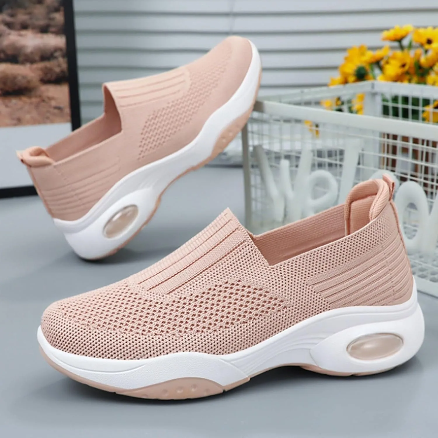 Orthopedic Shoes for Women Wide Width Slip-On Breathable Mesh Trainers Air Cushion Athletic Shoes Running Jogging Shoes