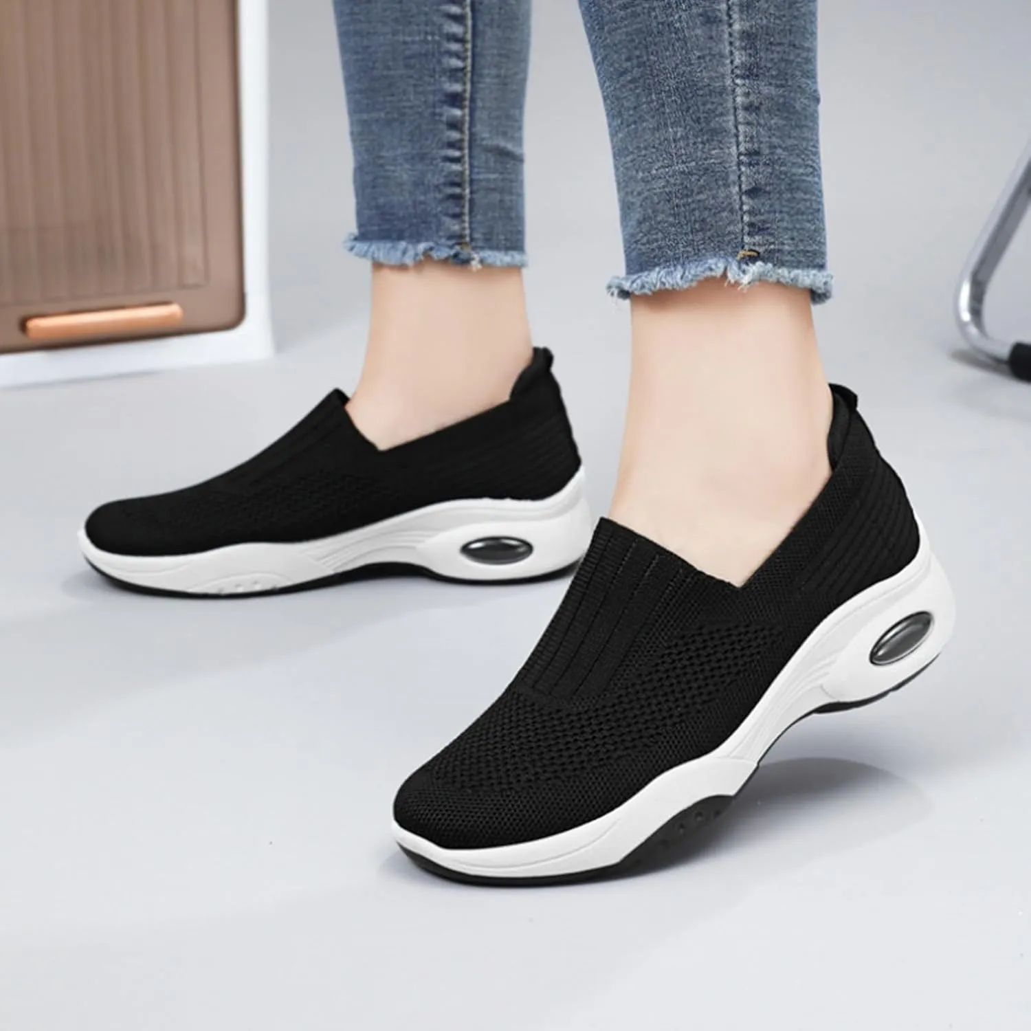 Orthopedic Shoes for Women Wide Width Slip-On Breathable Mesh Trainers Air Cushion Athletic Shoes Running Jogging Shoes
