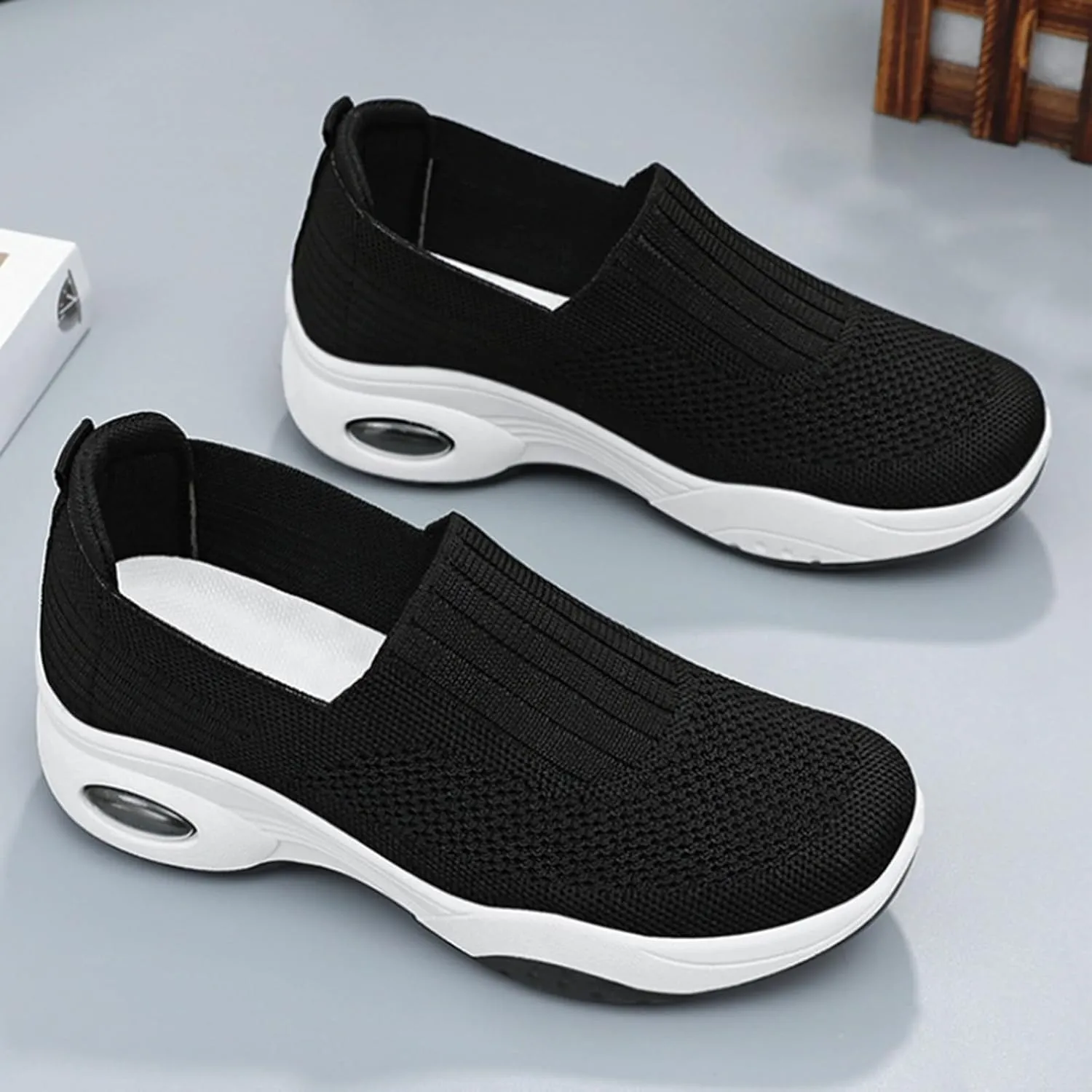 Orthopedic Shoes for Women Wide Width Slip-On Breathable Mesh Trainers Air Cushion Athletic Shoes Running Jogging Shoes