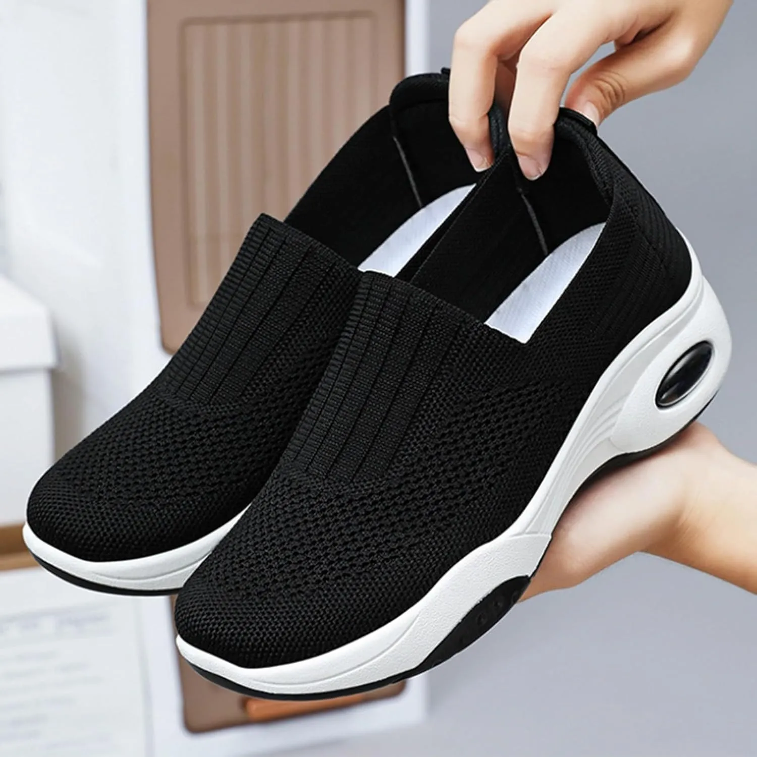 Orthopedic Shoes for Women Wide Width Slip-On Breathable Mesh Trainers Air Cushion Athletic Shoes Running Jogging Shoes