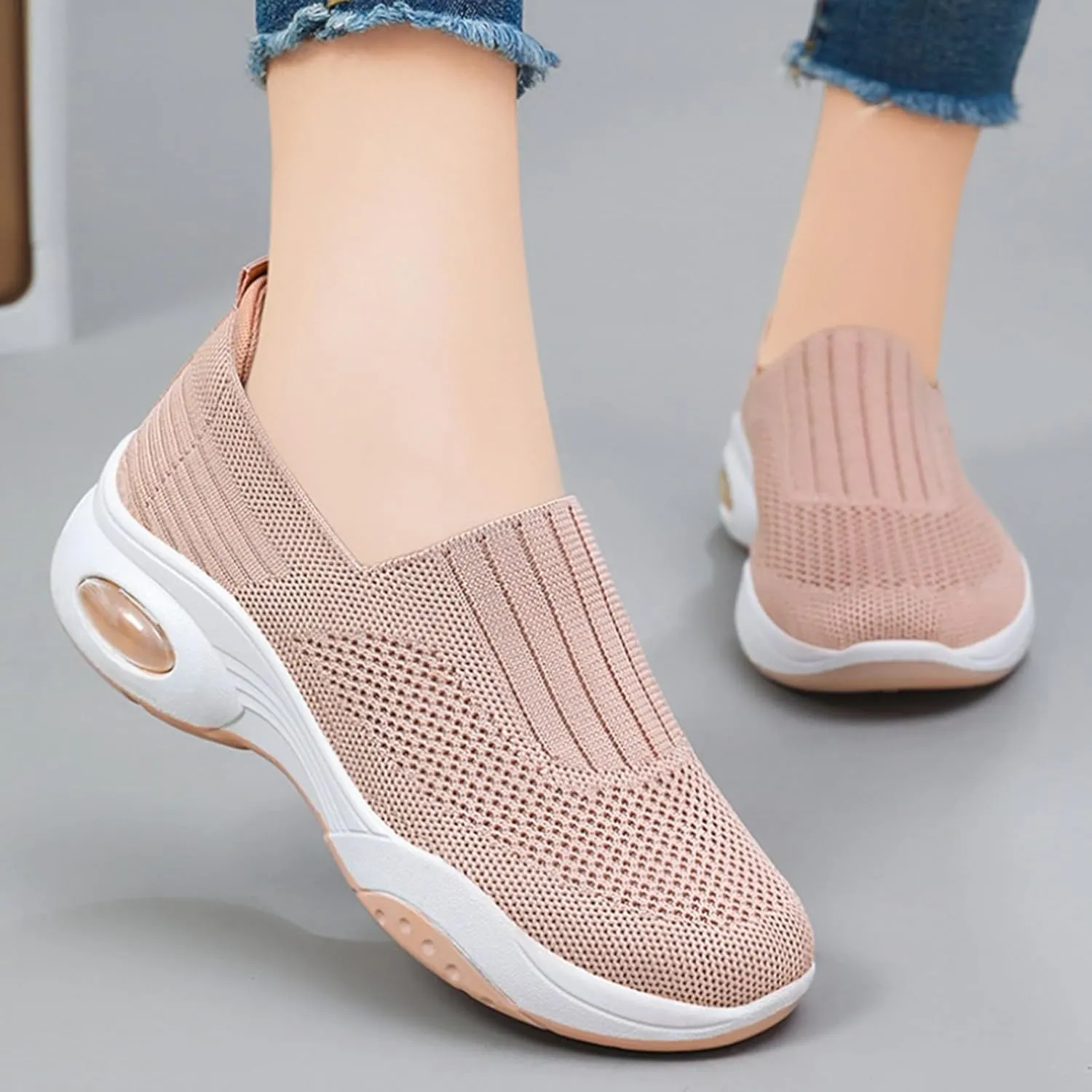 Orthopedic Shoes for Women Wide Width Slip-On Breathable Mesh Trainers Air Cushion Athletic Shoes Running Jogging Shoes