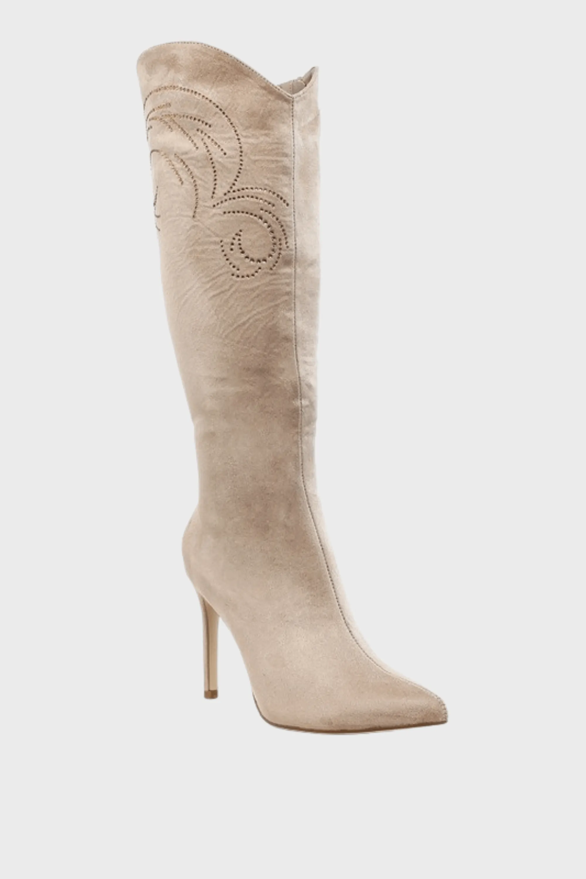 Rhinestone Patterned Calf Boots