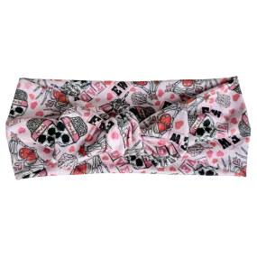 Strawberries on Pink Ribbed Twisted Workout Headband