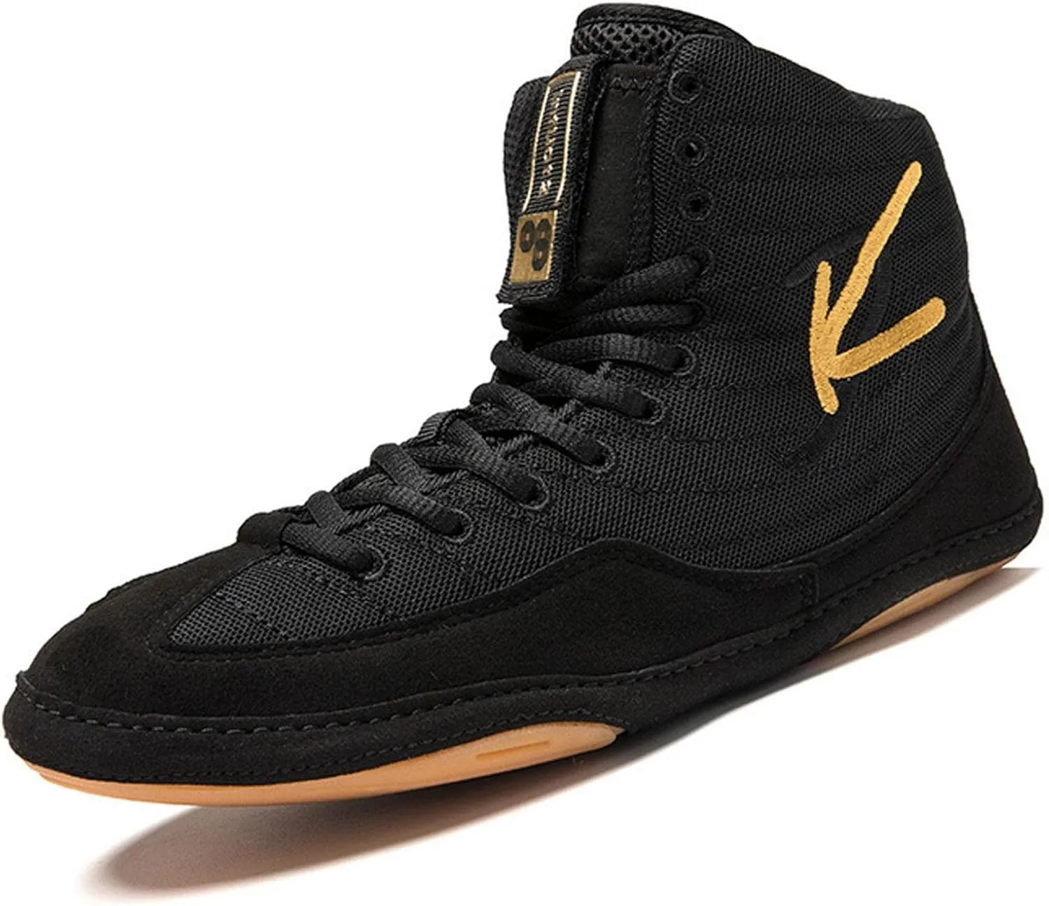 TECDOTO Men's Boxing Shoes Wrestling Shoes, Boxer Trainers Shoes, Lightweight Mesh Bodybuilding Weightlifting MMA Shoes Anti-Slip Rubber Sole Sneakers,Black-8