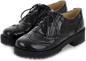 VOKLIN Women's Classic Flat Oxford Shoes Lace Up Wingtip Perforated Low Heels Retro Vintage Oxfords Brogues