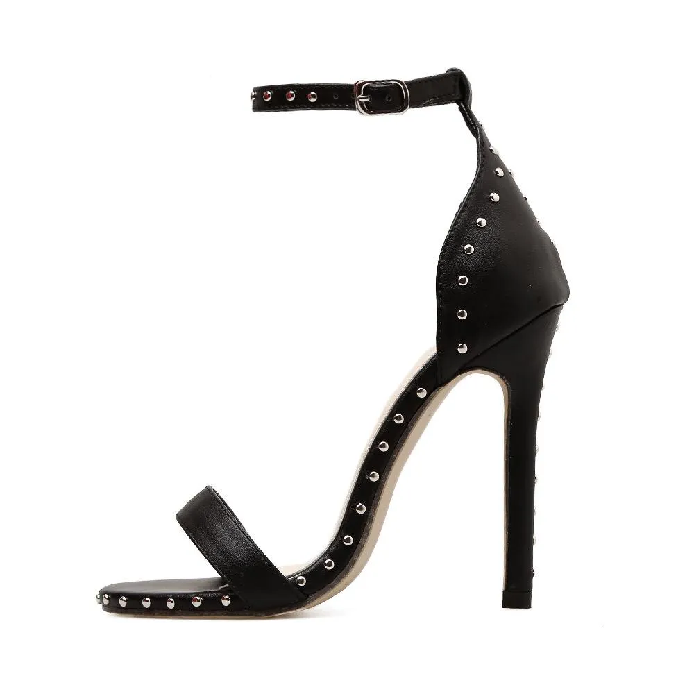 Women's sexy rivets ankle buckle strap high heels