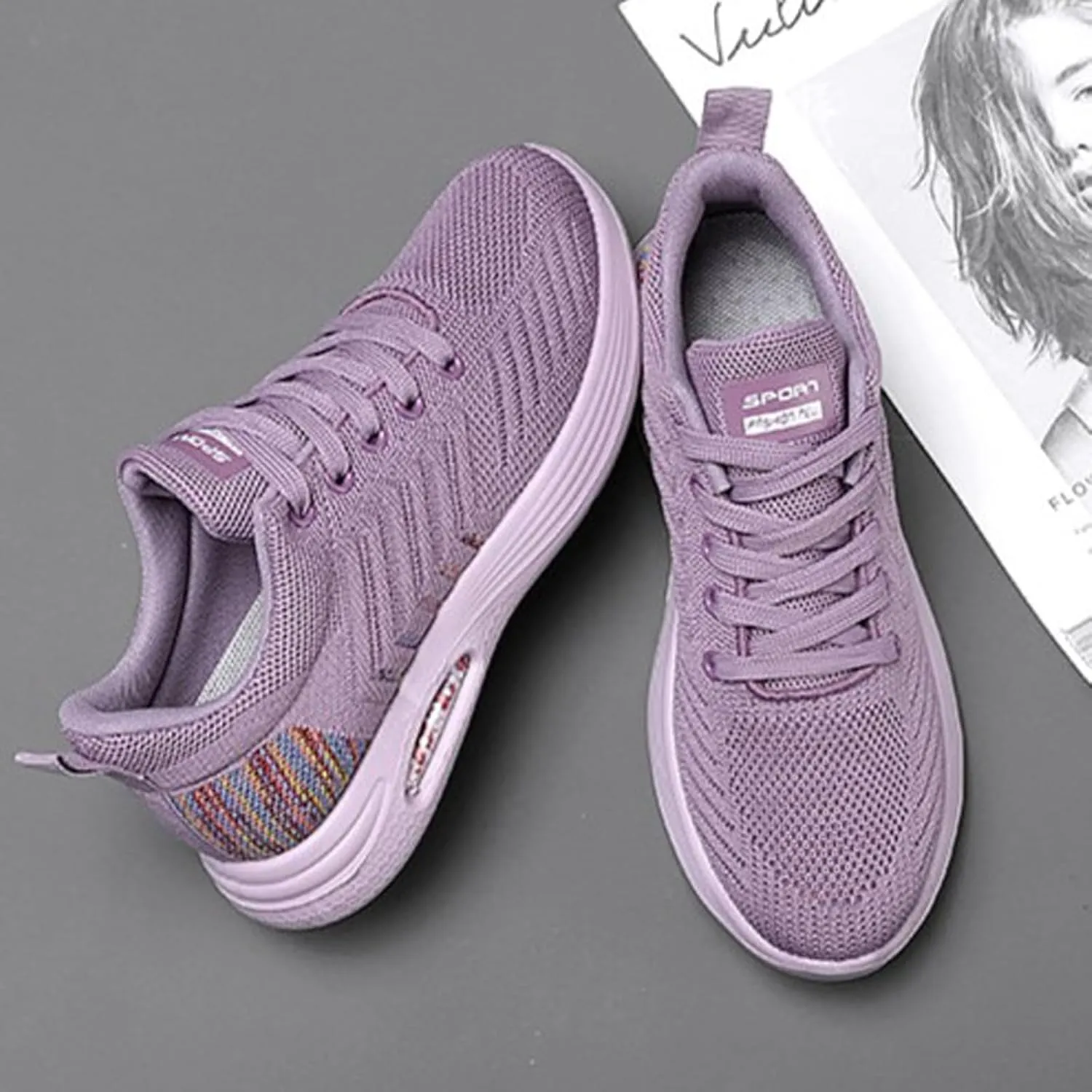 Womens Sneakers Running Shoes Anti-Slip Wear-Resistant Lacing Rounded Toe Mesh Breathable Walking Trainers