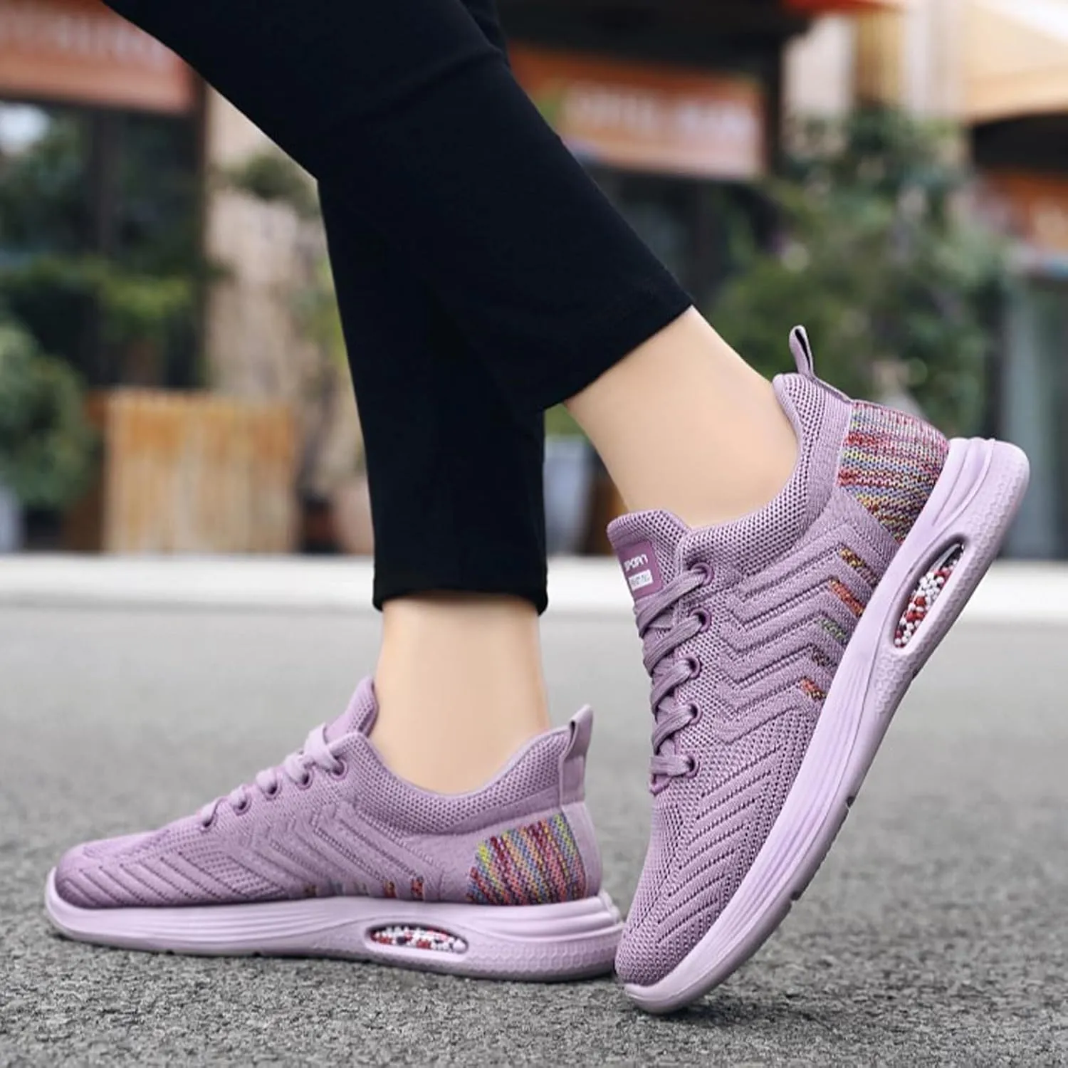 Womens Sneakers Running Shoes Anti-Slip Wear-Resistant Lacing Rounded Toe Mesh Breathable Walking Trainers