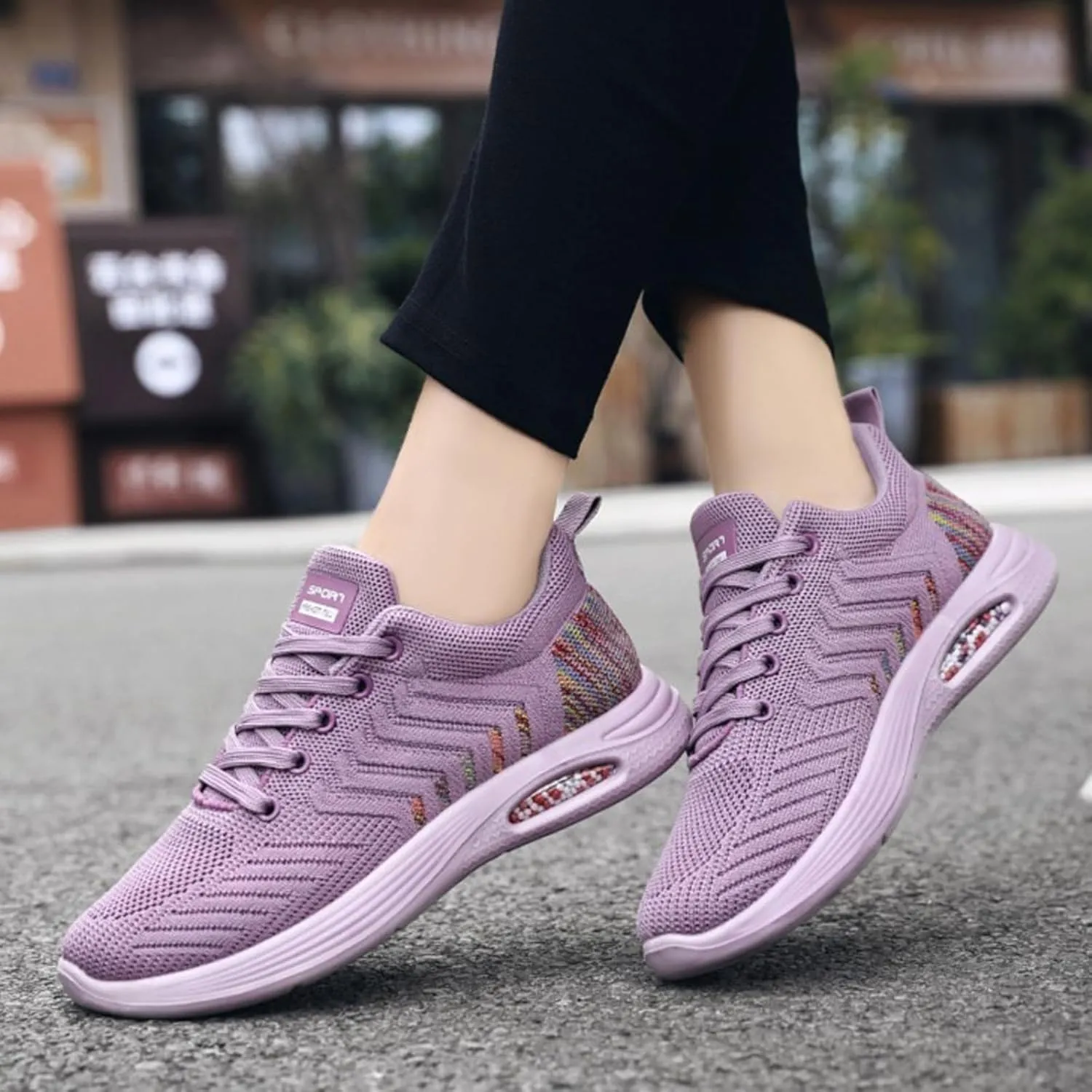 Womens Sneakers Running Shoes Anti-Slip Wear-Resistant Lacing Rounded Toe Mesh Breathable Walking Trainers
