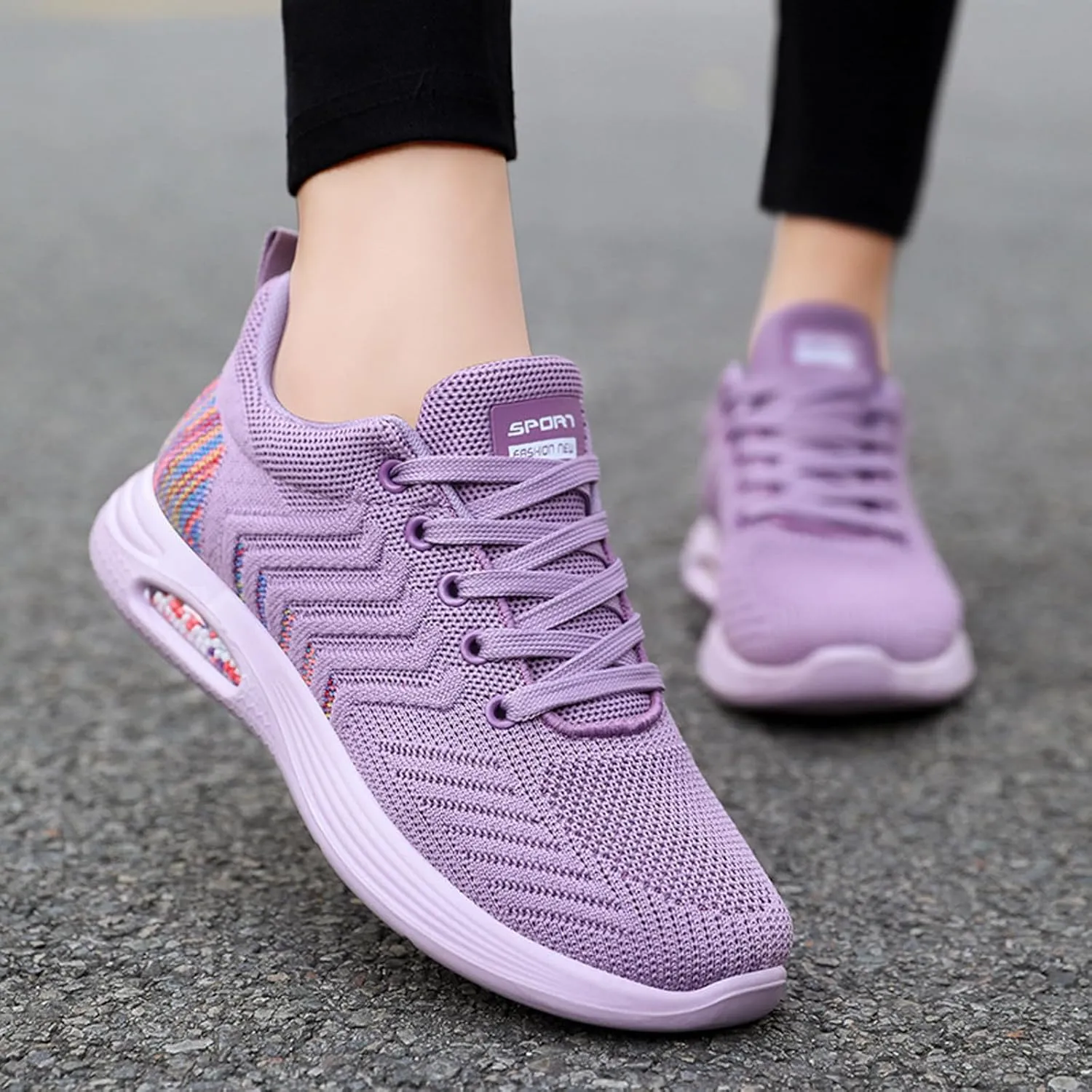 Womens Sneakers Running Shoes Anti-Slip Wear-Resistant Lacing Rounded Toe Mesh Breathable Walking Trainers