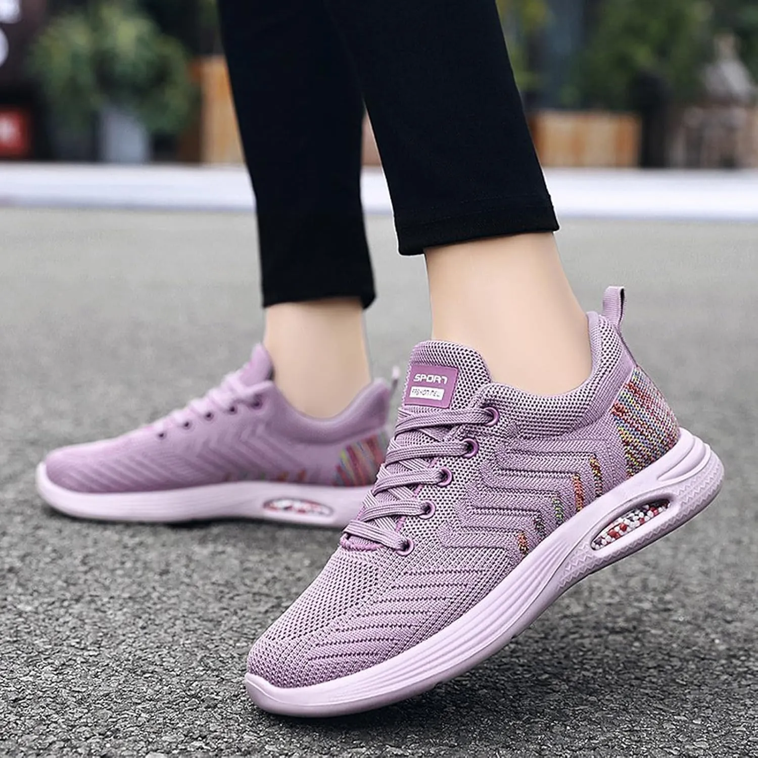 Womens Sneakers Running Shoes Anti-Slip Wear-Resistant Lacing Rounded Toe Mesh Breathable Walking Trainers