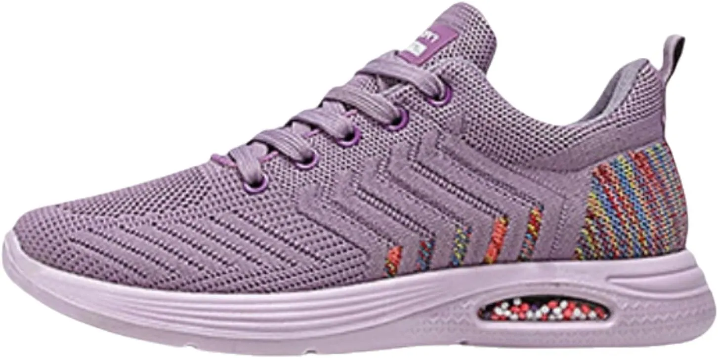 Womens Sneakers Running Shoes Anti-Slip Wear-Resistant Lacing Rounded Toe Mesh Breathable Walking Trainers