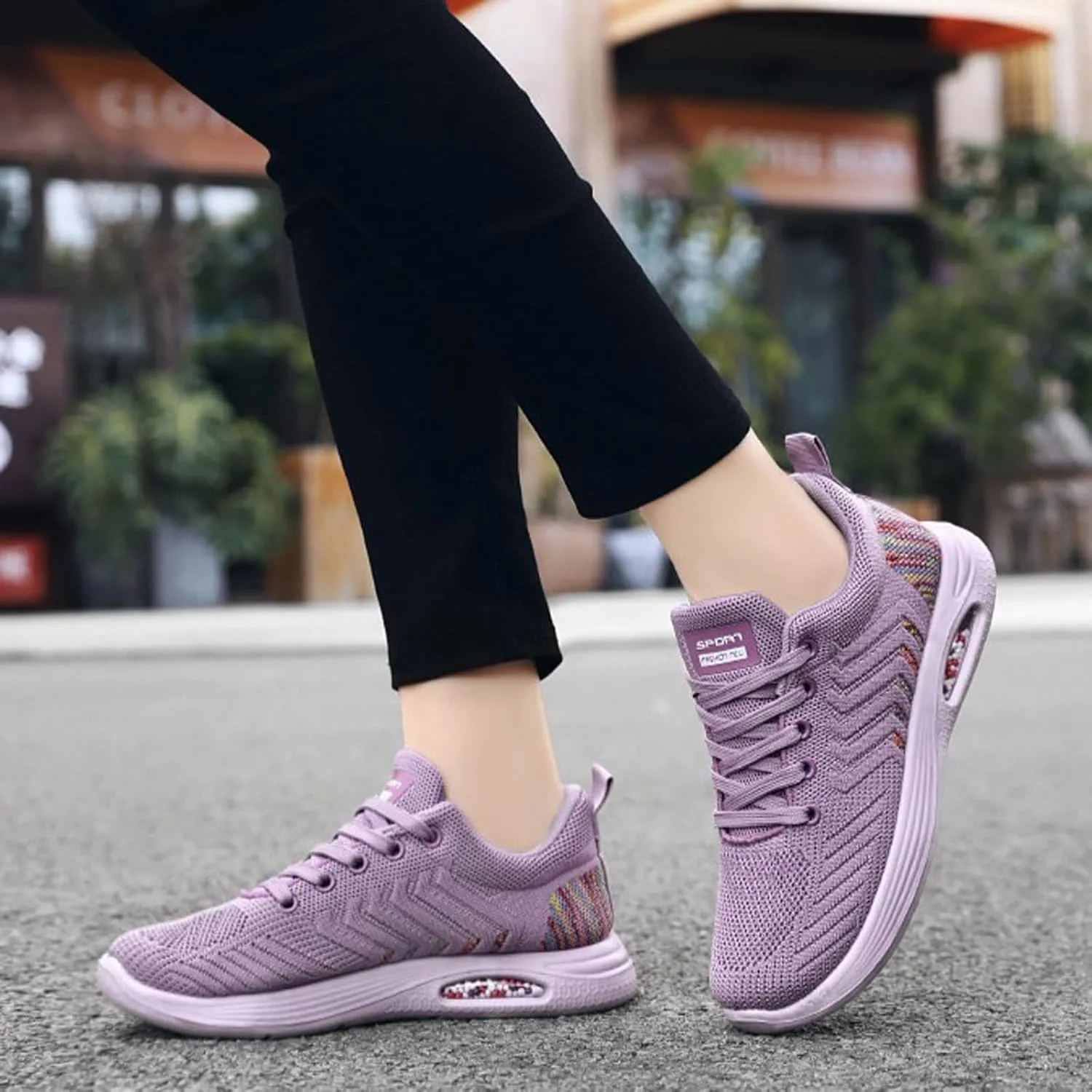 Womens Sneakers Running Shoes Anti-Slip Wear-Resistant Lacing Rounded Toe Mesh Breathable Walking Trainers