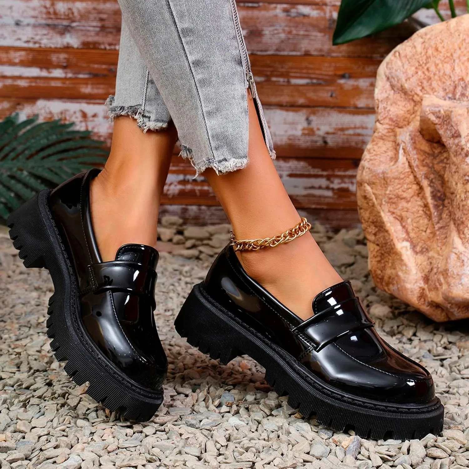 Work Shoes for Women Platform Oxford Shoes Chunky Loafers Comfortable Penny Loafers Dressy Casual Shoes Office Shoes
