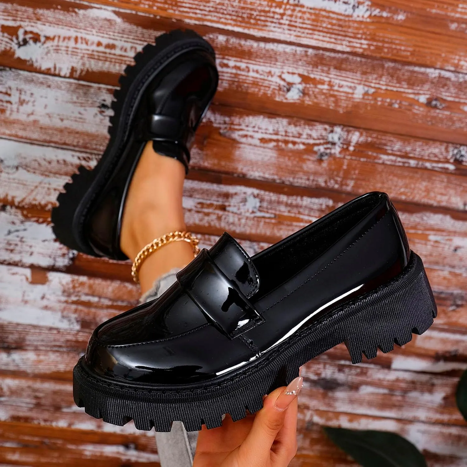 Work Shoes for Women Platform Oxford Shoes Chunky Loafers Comfortable Penny Loafers Dressy Casual Shoes Office Shoes