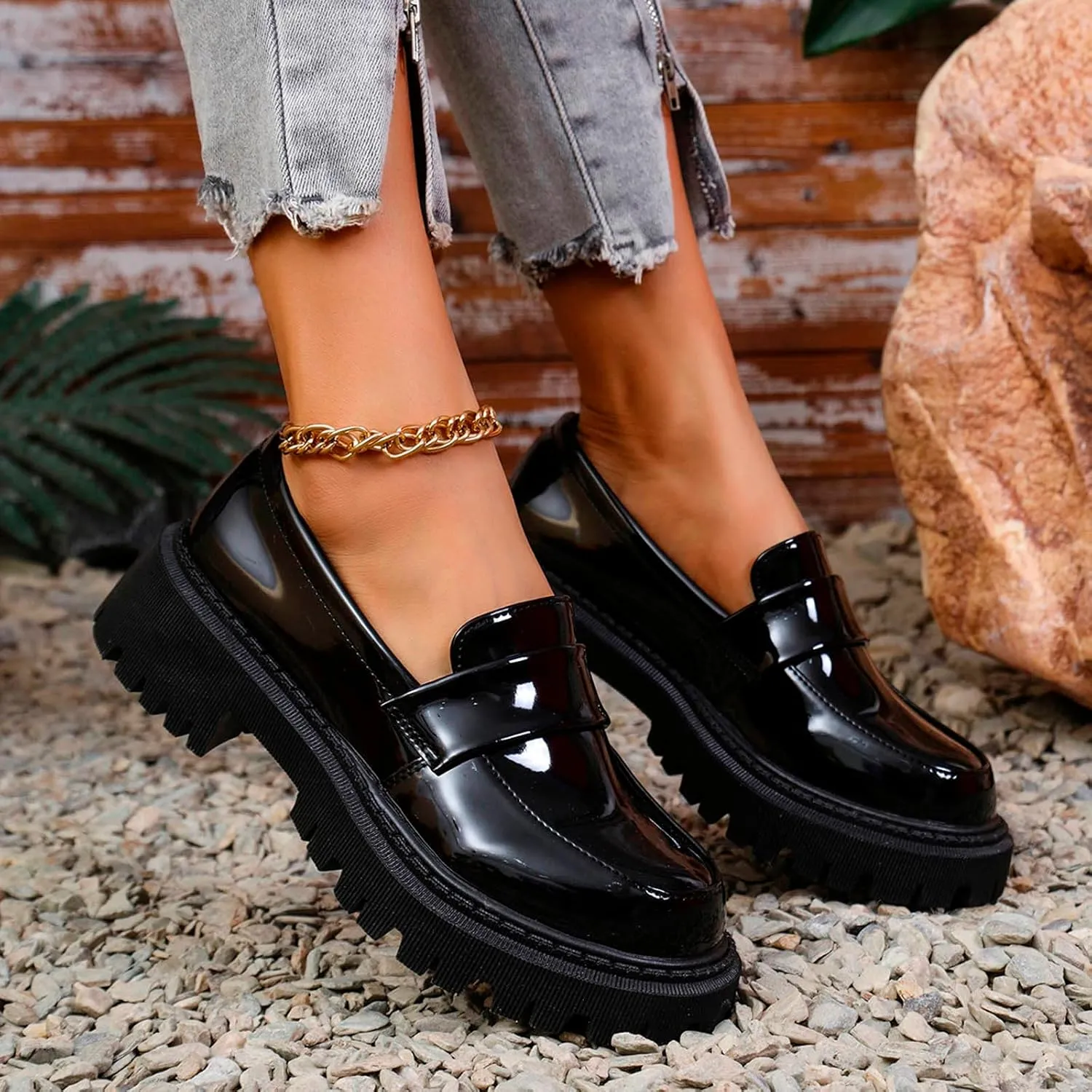 Work Shoes for Women Platform Oxford Shoes Chunky Loafers Comfortable Penny Loafers Dressy Casual Shoes Office Shoes