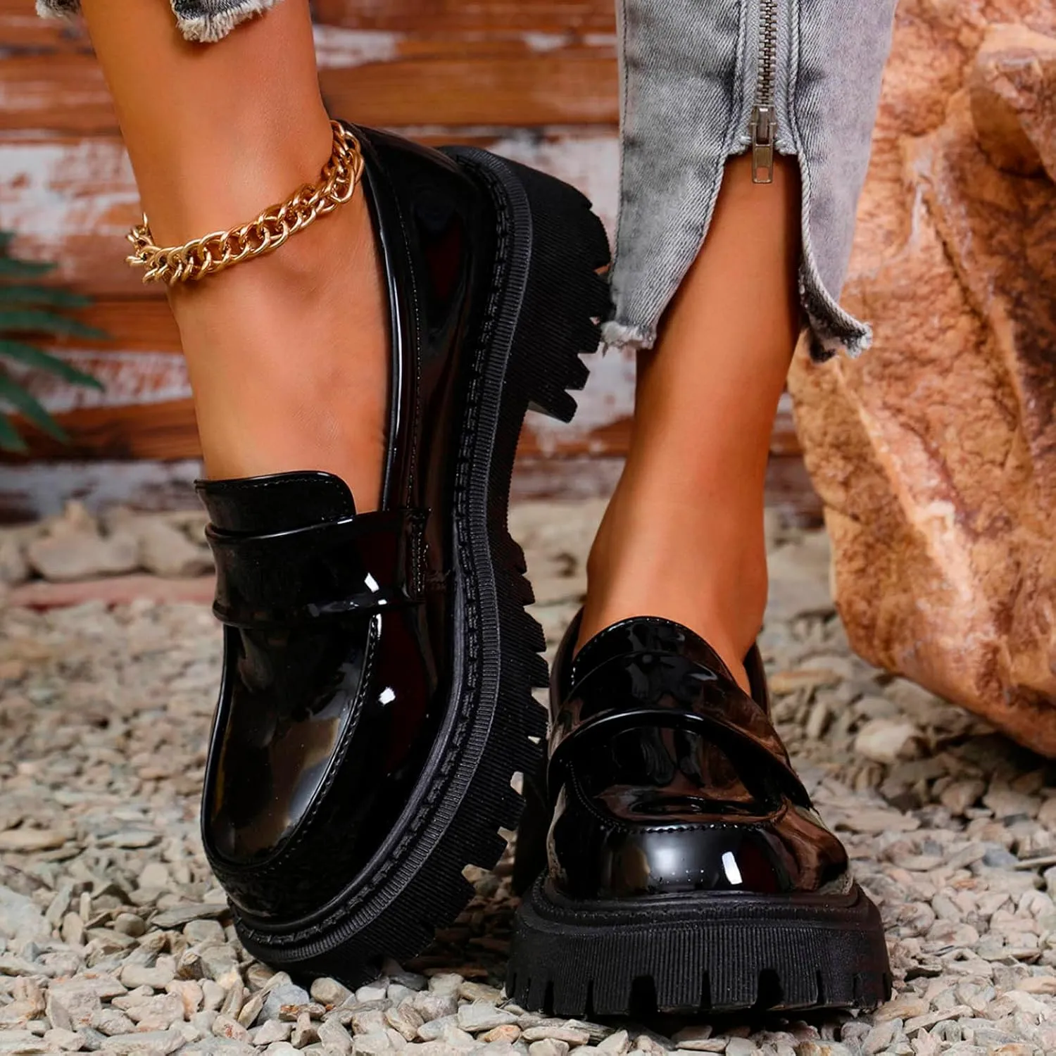 Work Shoes for Women Platform Oxford Shoes Chunky Loafers Comfortable Penny Loafers Dressy Casual Shoes Office Shoes